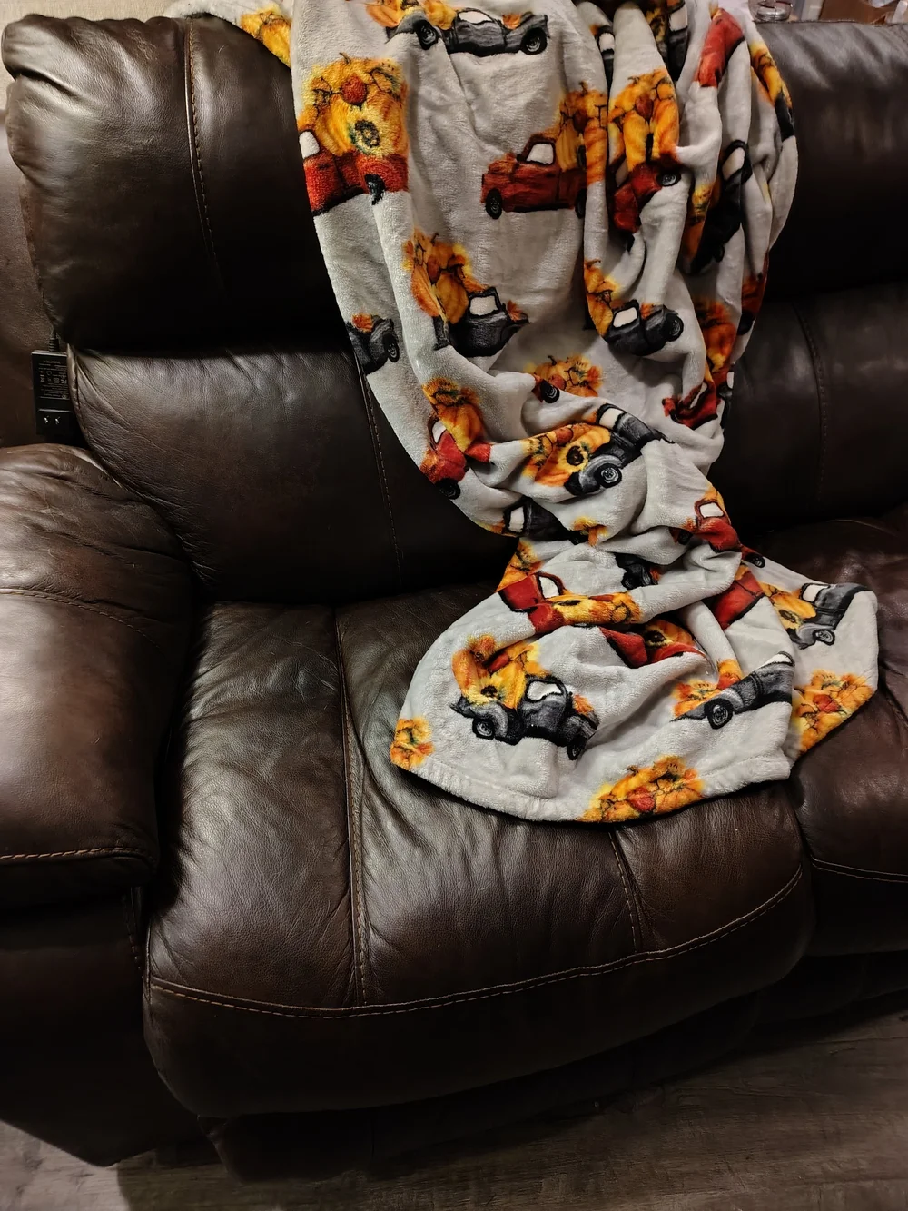 Cozy Kids Pajama Blanket with Red And Black Truck & Sunflower Pumpkin 60